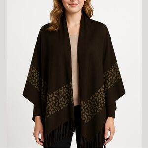 Charter Club Tan Brown Knit Fringed Shrug Poncho